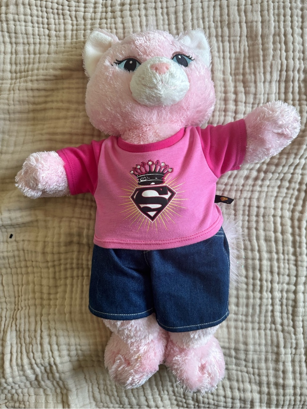 Build-A-Bear Pink Kitty Cat Plush w/ Supergirl Shirt | Soft Stuffed Animal